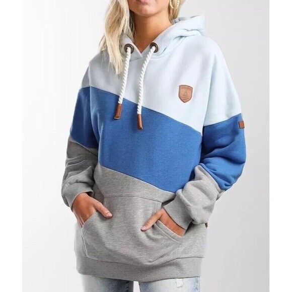 Wanakome Hoodie Women’s Small Corene Hooded Sweatshirt Blue Gray Colorblock - Picture 2 of 14